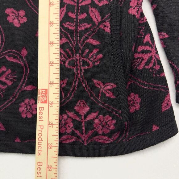 Chicos Silk Blend Zip Up Cardigan Sweater Size 3 (XL) Floral Pink Magenta Black - Picture 7 of 8